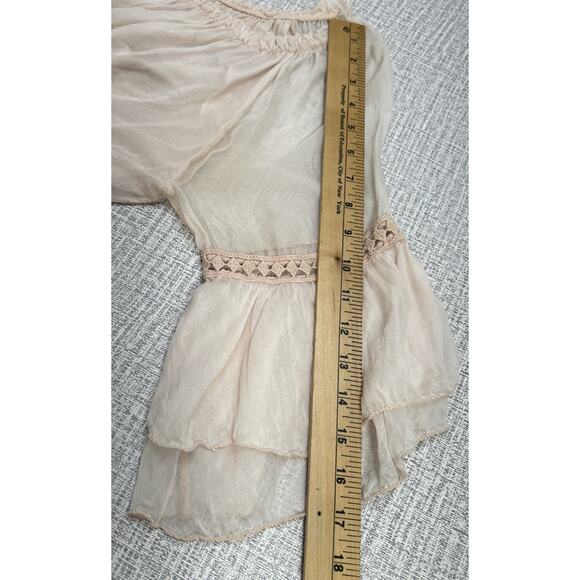 Elena Baldi Silk Top Women M Pink Bell Sleeves Cottage Core Fairy Boho Italy - Picture 6 of 8